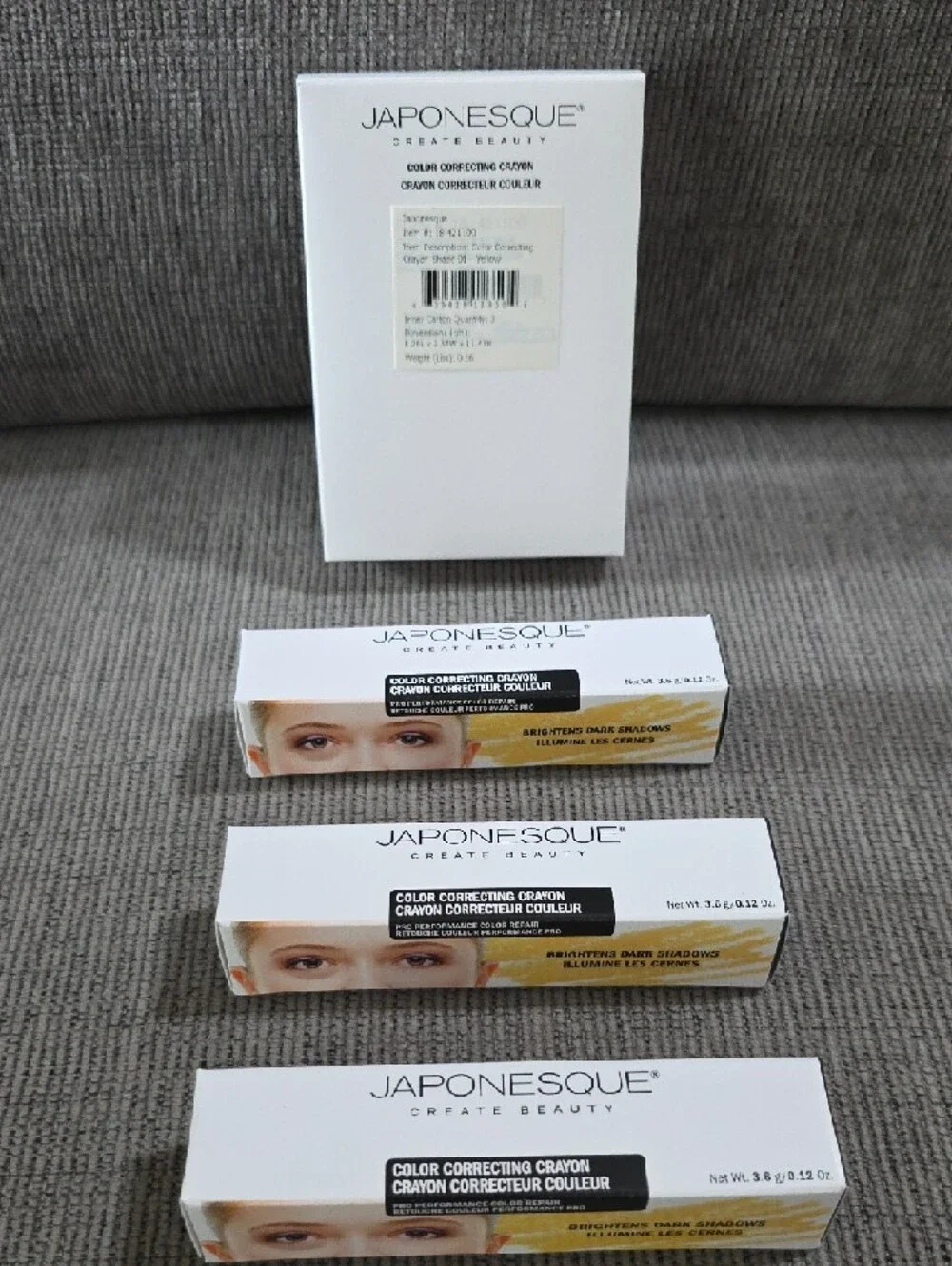 Japonesque Color Correcting Crayon, Shade 01- Yellow, Box Of 3, For Dark Circles